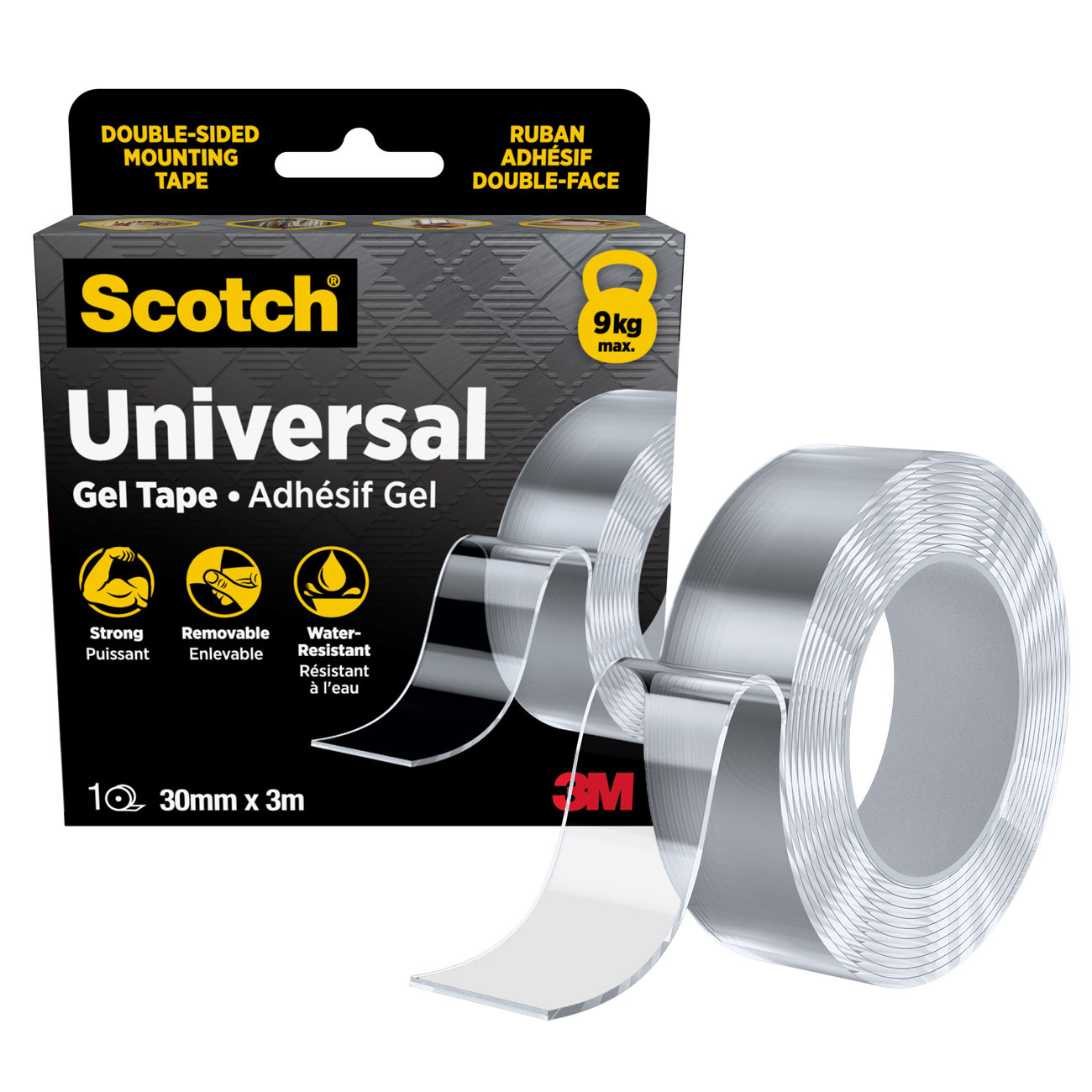 Scotch Ruban adhésif gel universel - Rouleau Transparent double face de 30 mm x 3 m