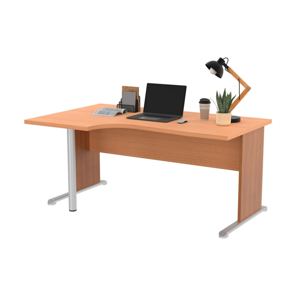 Bureau d'angle compact retour  gauche Pronto Bois - L.160 x P.100 cm - Plateau Htre - Pieds L Aulne