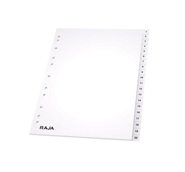 RAJA Intercalaires numriques A4 en carte 20 divisions - Blanc