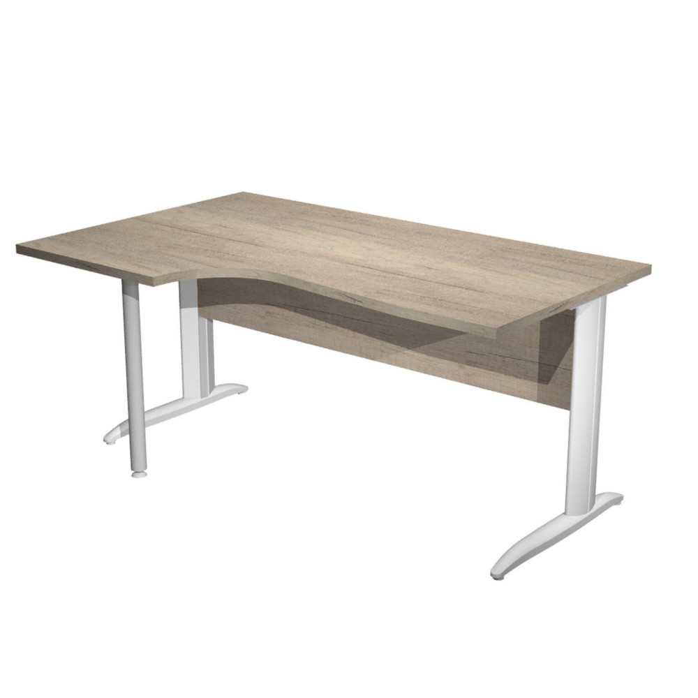 Bureau d'angle compact retour  gauche Pronto Mtal - L.160 x P.100 cm - Plateau Chne Canadien - Pieds L Blanc