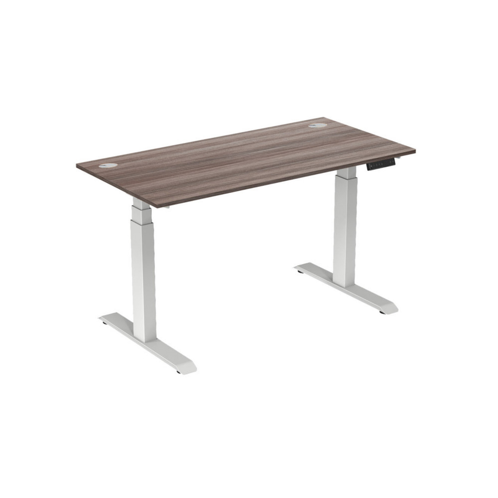 Bureau assis-debout Activ'o - Rglage lectrique en hauteur - L.160 x P.80 cm - Plateau Cdre avec obturateurs - Pieds mtal Blanc