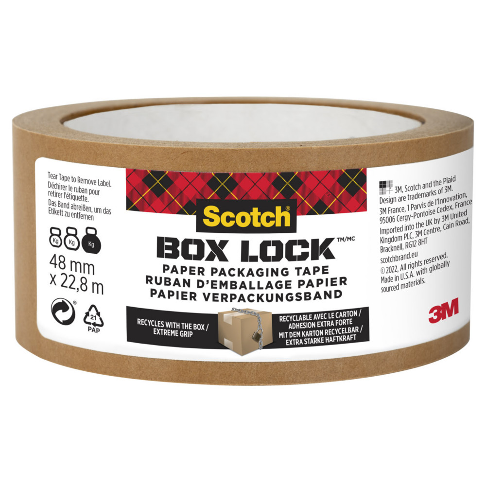 Scotch Ruban d'emballage papier Box Lock - Rouleau adhsif - 48 mm x 22,8 m - Marron
