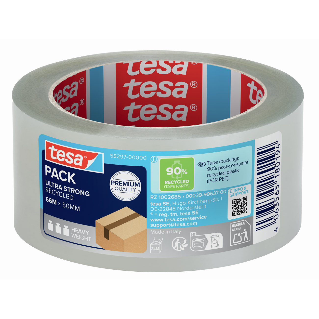Tesa Ruban d'emballage en PET - Rouleau adhésif Tesapack Eco ultra résistant 66 m x 50 mm - Transparent
