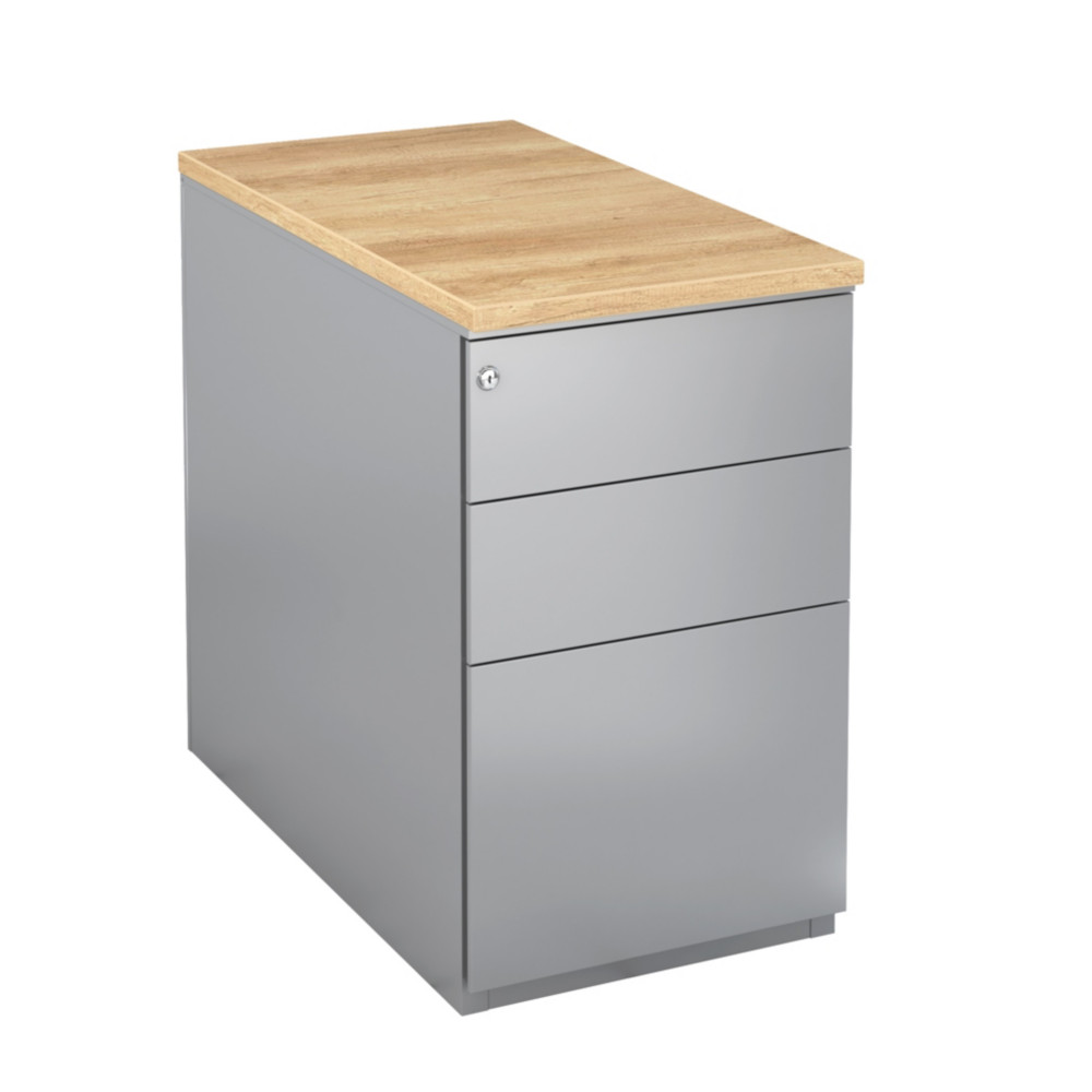 Caisson mtal hauteur bureau L.42 x P.80 x H.72 cm - Corps Aluminium - Top Chne Nebraska