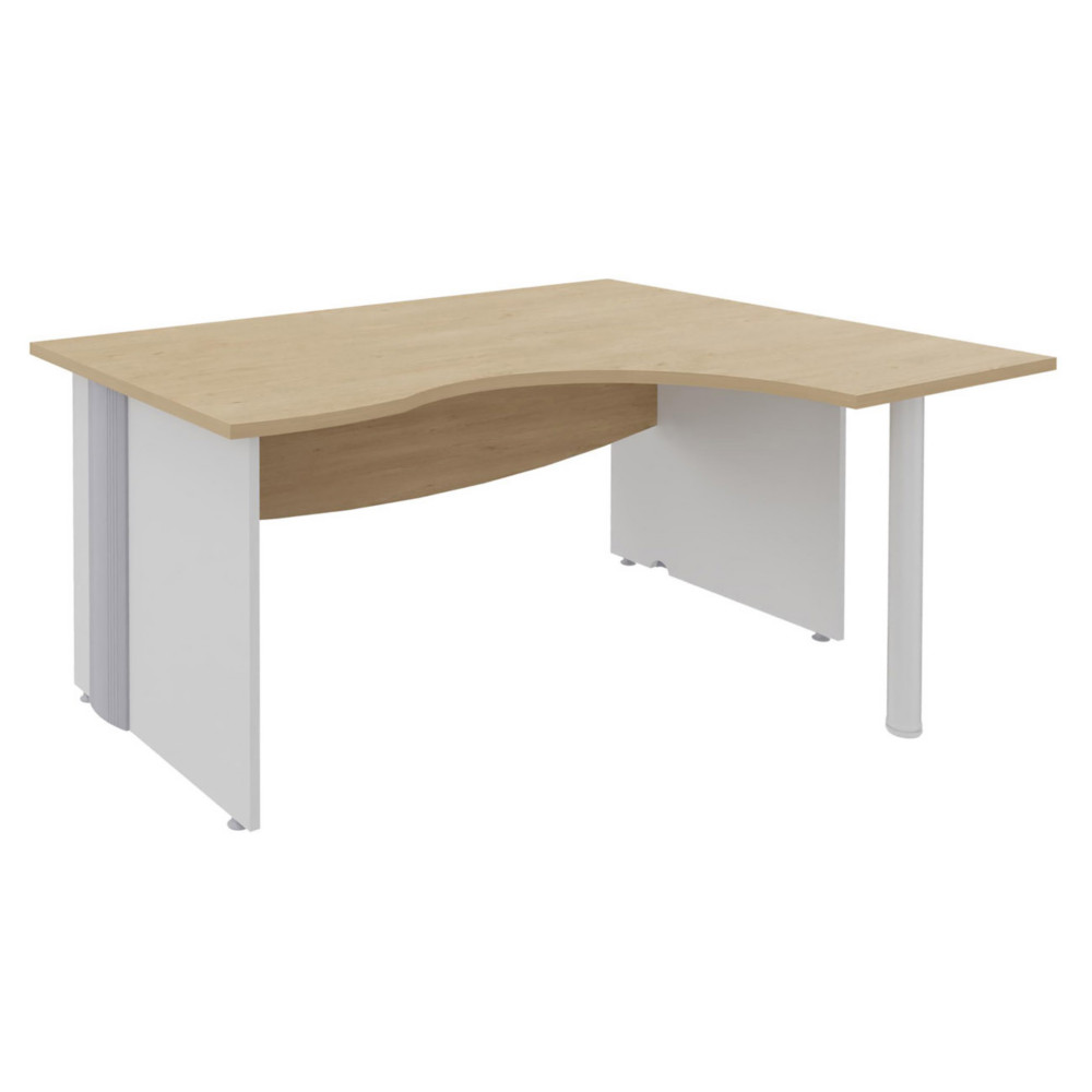 Bureau compact retour  droite Activity - L.160 x P.120 cm - Plateau Chne clair - Pieds pleins Blanc