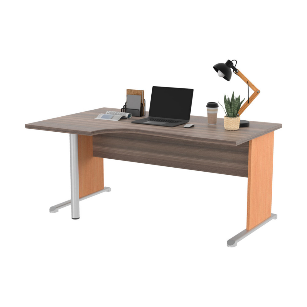 Bureau d'angle compact retour  gauche Pronto Bois - L.160 x P.100 cm - Plateau Cendre - Pieds L Htre