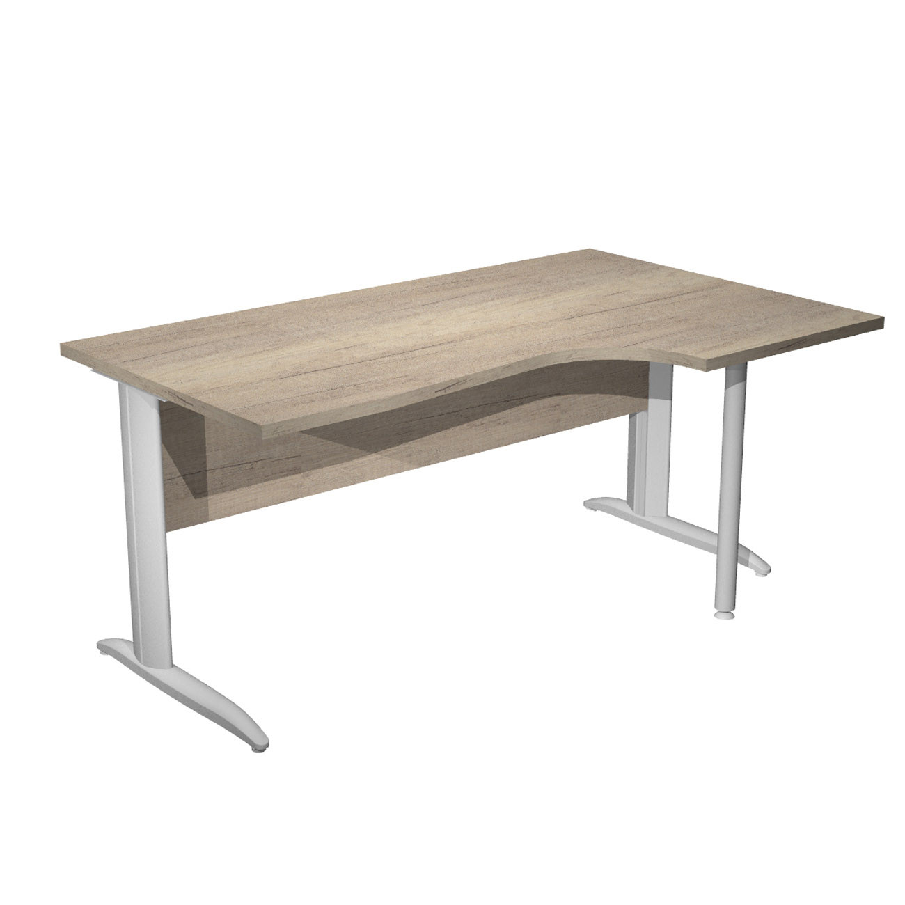 Bureau d'angle compact retour à droite Pronto Métal - L.160 x P.100 cm - Plateau Chêne Canadien - Pieds L Aluminium