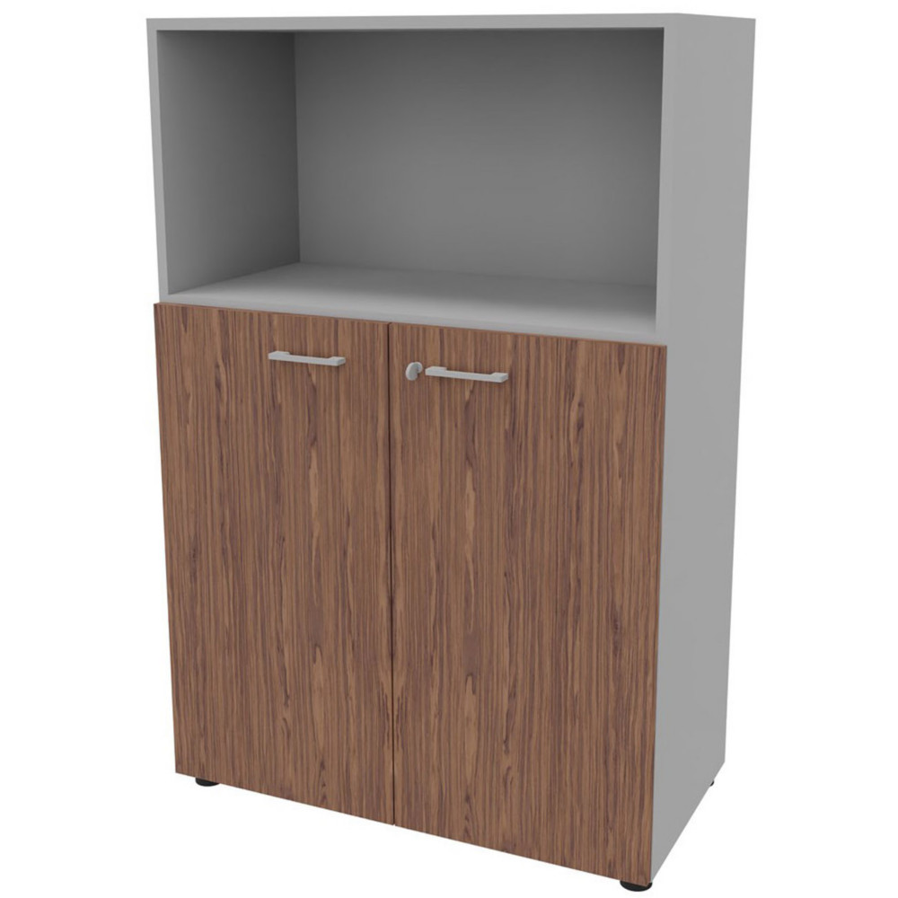 Armoire mi-haute avec niche Arold H.131 x L.86 cm portes basses Noyer / Aluminium