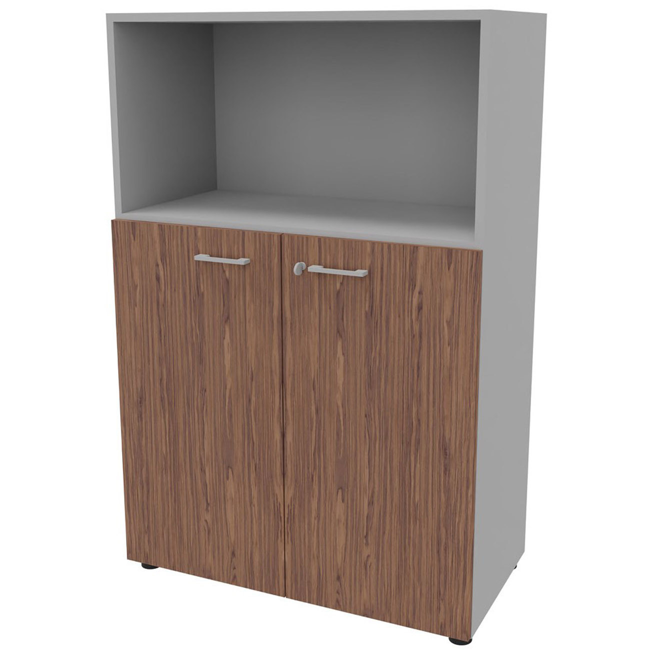 Armoire+mi-haute+avec+niche+Arold+H.131+x+L.86+cm+portes+basses+Noyer+/+Aluminium