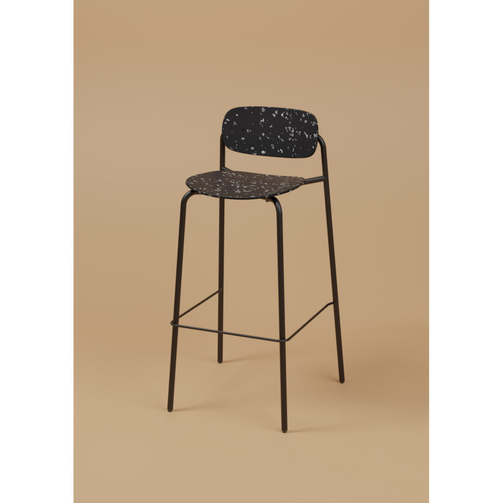 Tabouret haut USO - Assise et dossier incurvs - Pour intrieur et extrieur - Empilable - Noir - Pieds Noir