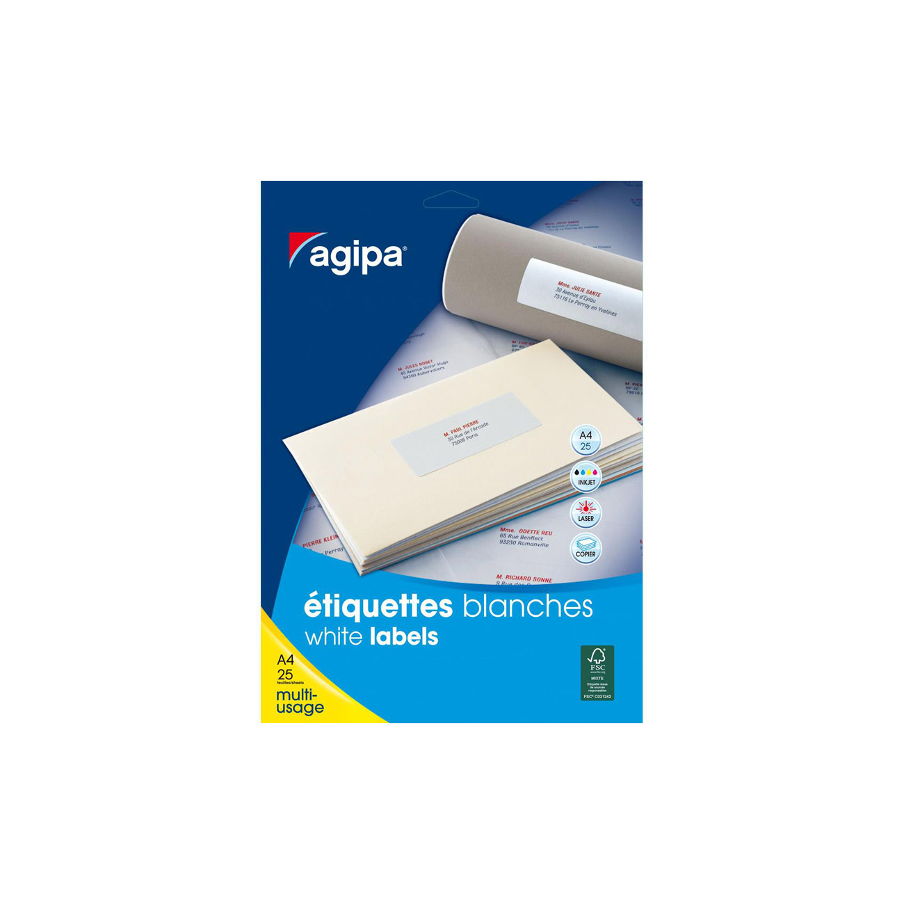 AGIPA 119643 Étiquettes blanches multi-usage 210 x 297 mm - Boîte de 25