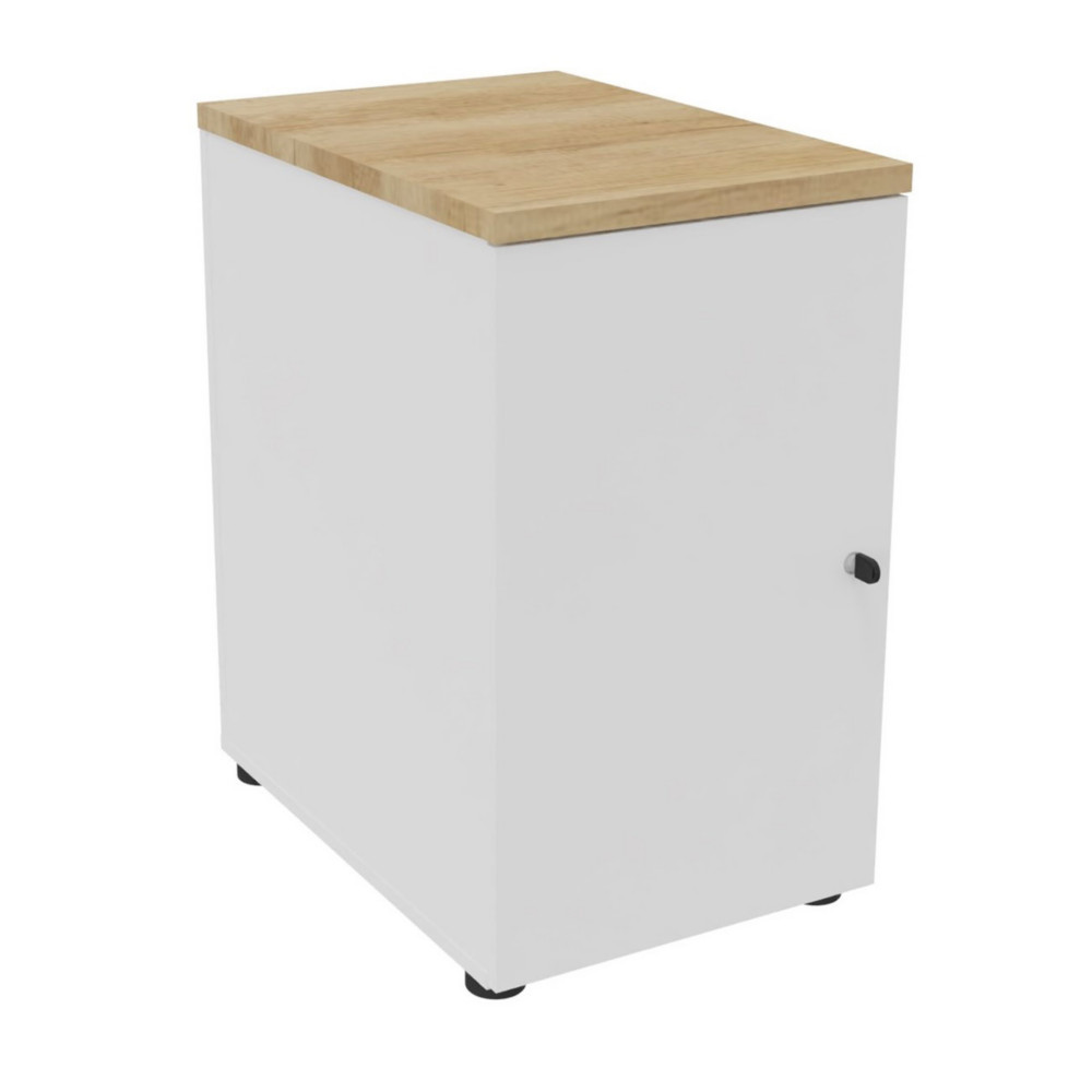 Caisson mlamin hauteur bureau 1 porte battante L.42 x P.60 x H.72 cm - Corps Blanc - Top Chne Nebraska