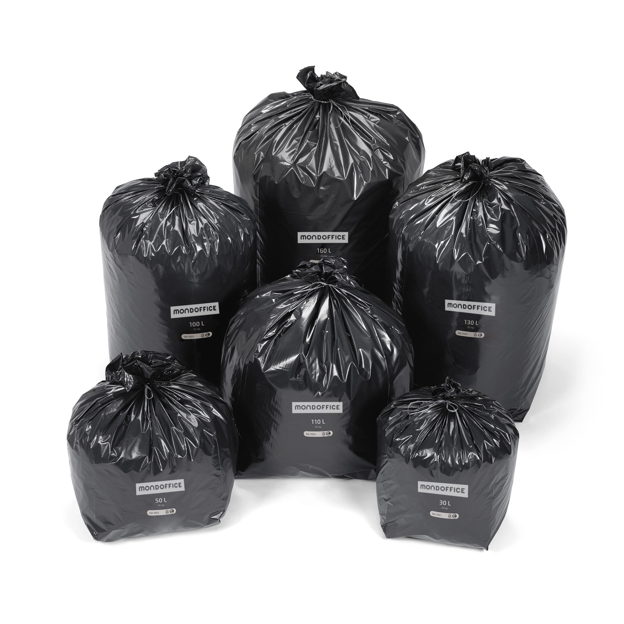 MONDOFFICE Sac poubelle 160L - Noir - Lot de 100