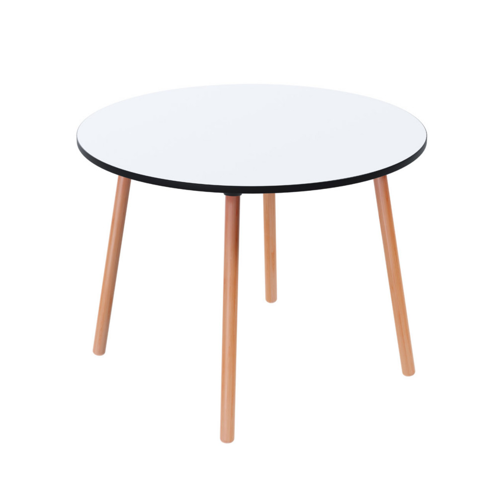 Paperflow Table de restauration ronde Palomba 100 cm - Plateau Blanc - Pieds Htre massif vernis