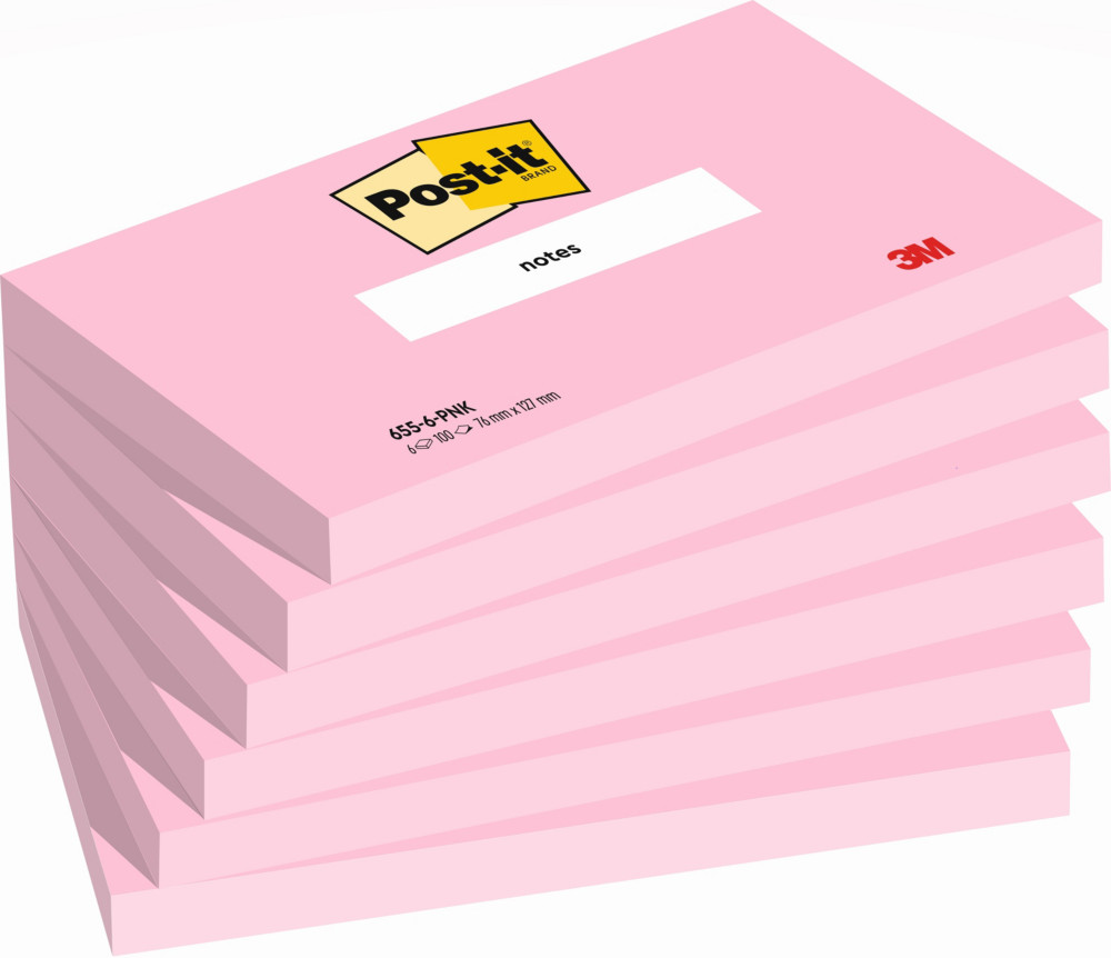 Post-it Notes repositionnables 76 x 127 mm - Rose Flamingo - Lot 6 blocs de 100 feuilles