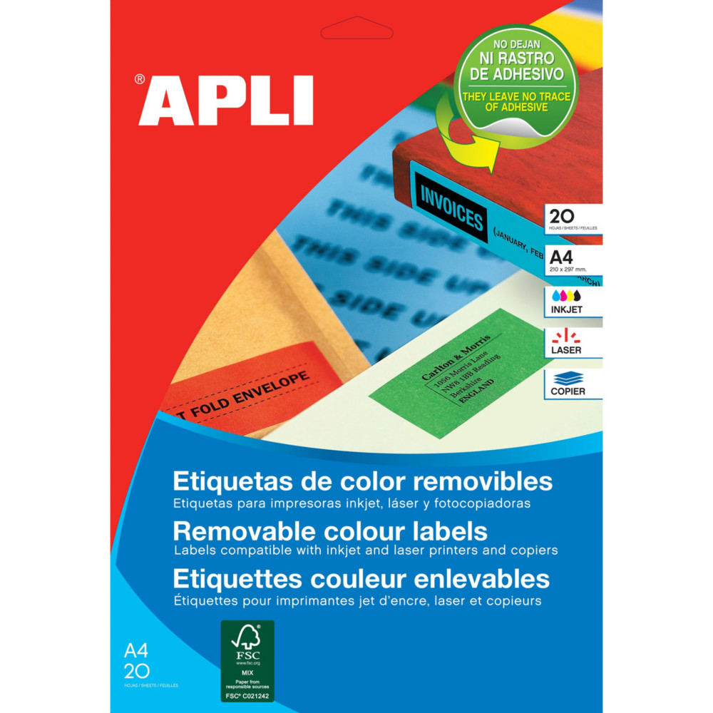 APLI 18309 Etiquettes enlevables coins arrondis multi-usage 63,5 x 33,9 mm - Vert - Pochette de 480