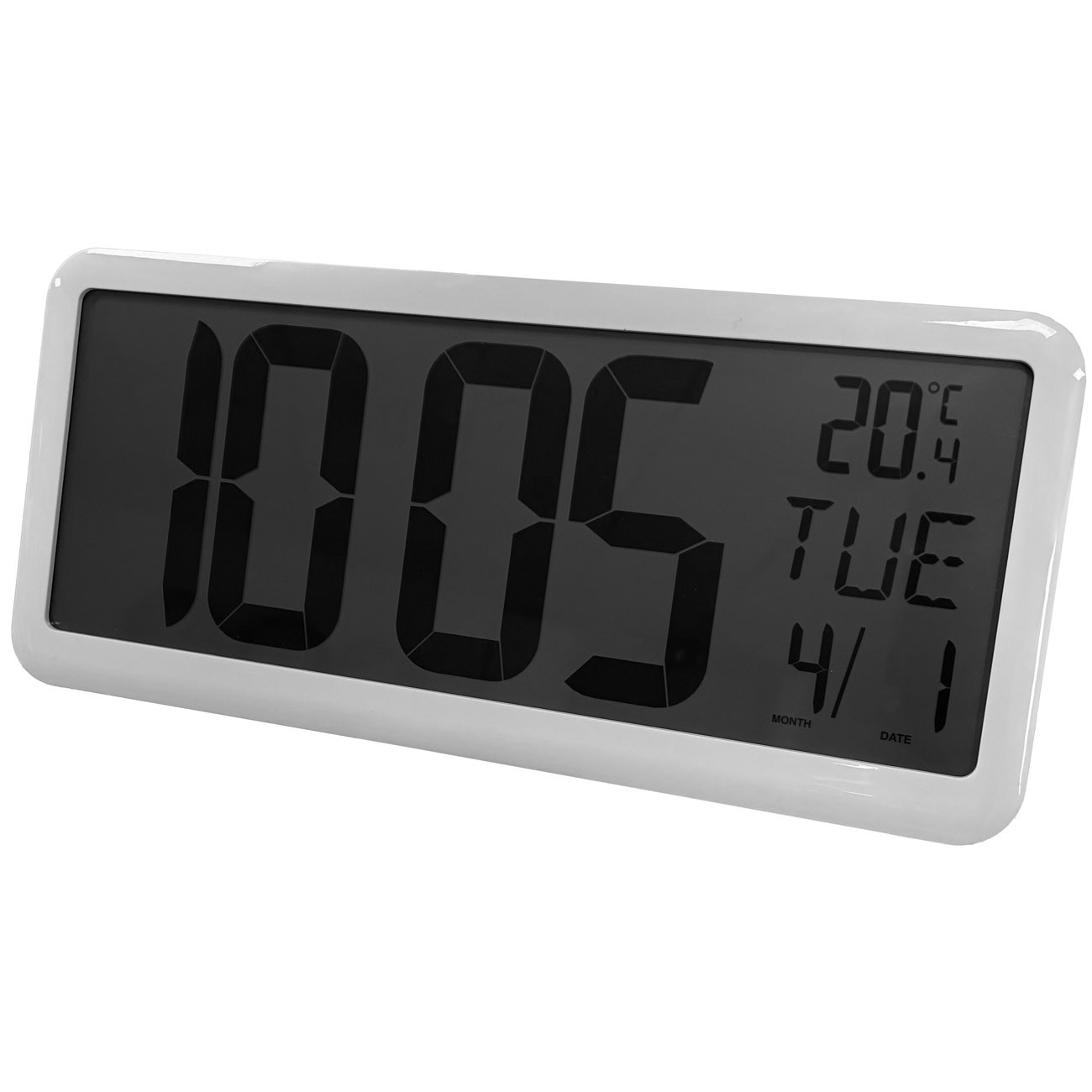 Alba Horloge affichage LCD - Heure + Calendrier + Température - Blanc - Noir