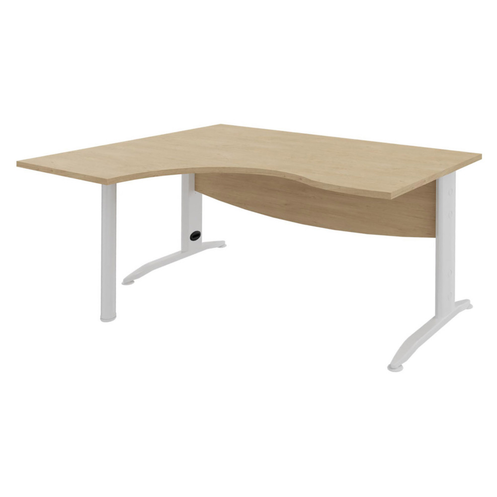 Bureau compact retour  gauche Activity Mtal 2 - L.160 x P.120 cm - Plateau Chne clair - Pieds L Blanc