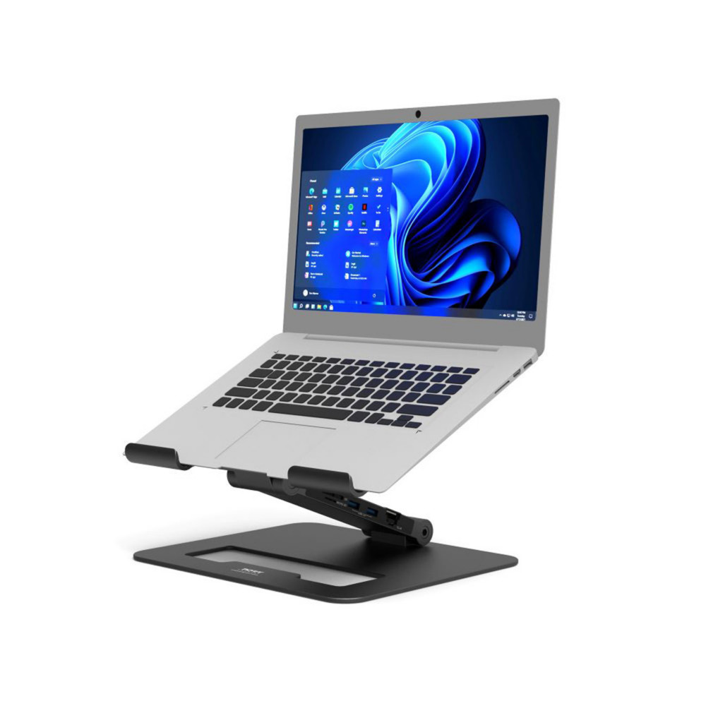 Port Connect Station d'accueil USB-C 2 en 1 avec support pour ordinateur portable - 4K HDMI double crans + 7 priphriques - 85W - Noir
