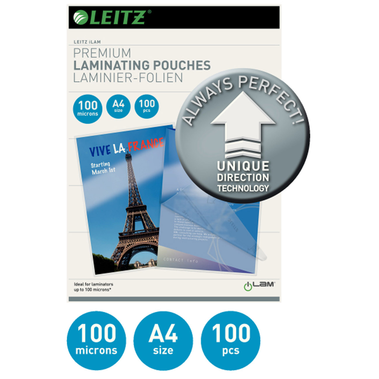 Leitz - 100 - brillant, cristal - A4 (210 x 297 mm) pochettes plastifiées