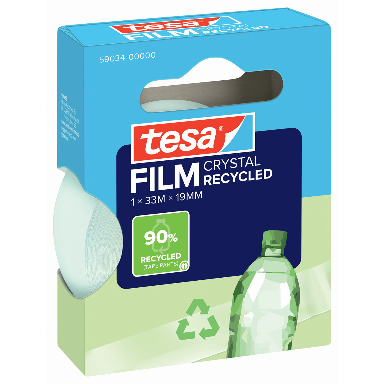 TESA Ruban adhésif invisible Tesafilm Crystal Recycled - Largeur 19 mm x longueur 33 m