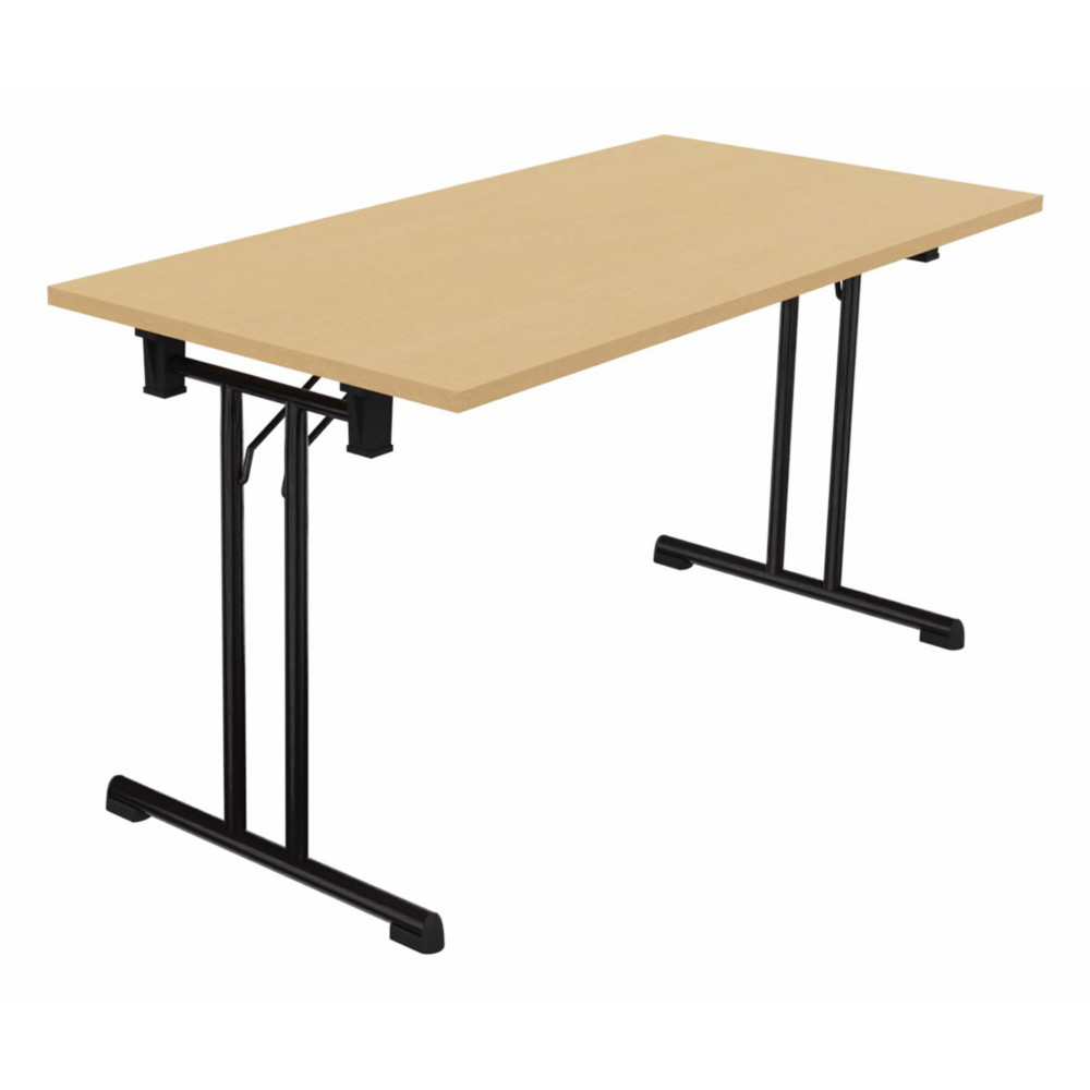 Table pliante polyvalente rectangle L. 140 x P. 70 cm - Plateau Htre - pieds Noir