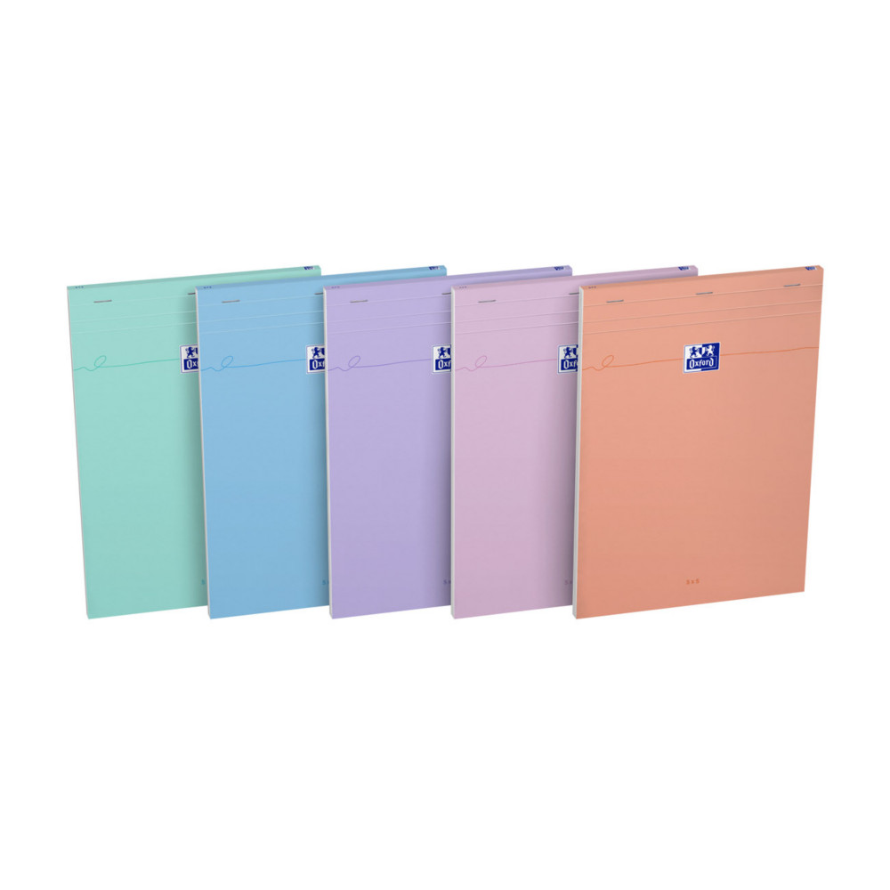 Oxford Bloc notes Smart A4 21 x 29,7 cm - 80/90g - Petits carreaux 5x5 - 160 pages - Assortis pastel