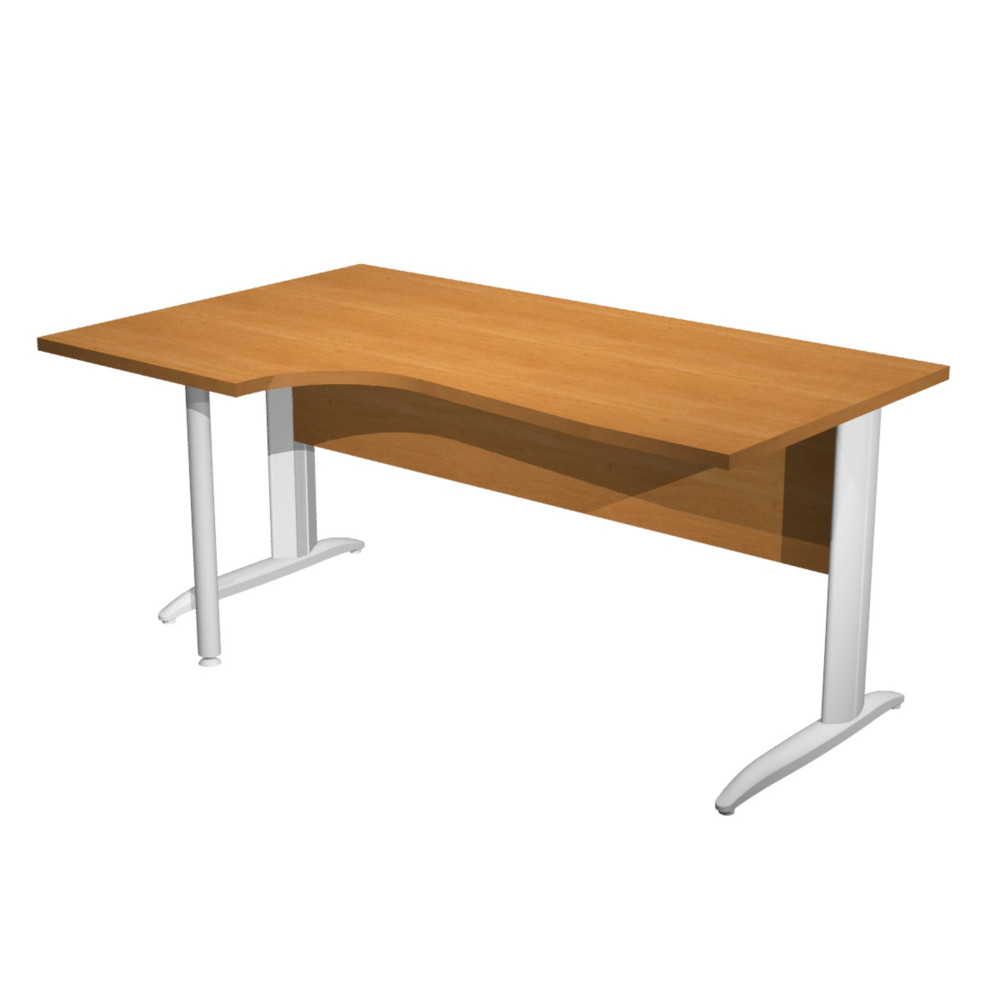 Bureau d'angle compact retour  gauche Pronto Mtal - L.160 x P.100 cm - Plateau Aulne - Pieds L Blanc