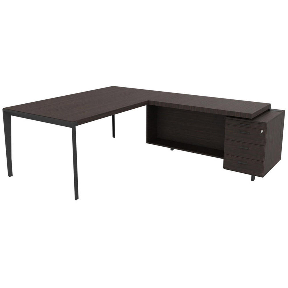 Bureau d'angle direction Arold 212 x 234 avec retour caisson porteur  droite Placage bois bne - Pitement mtal gris