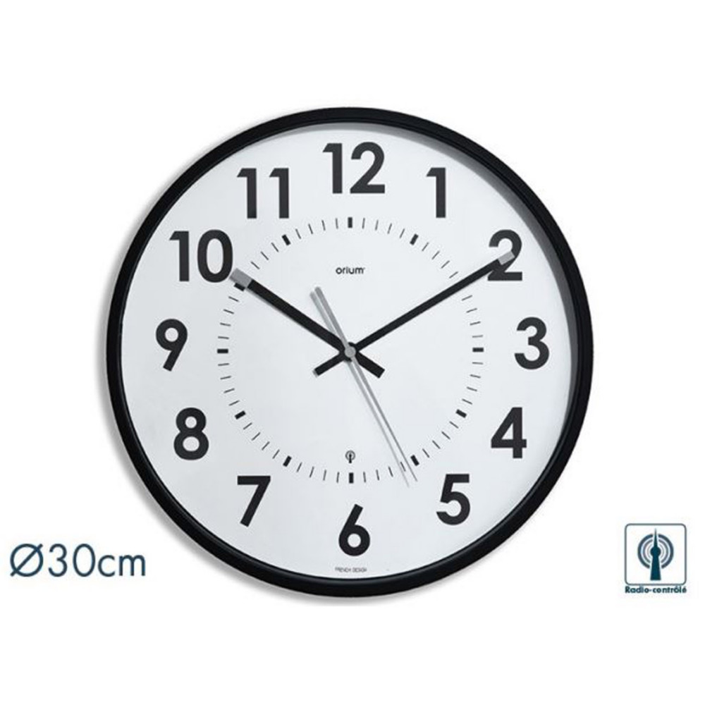 ORIUM Abylis - Horloge analogique murale silencieuse - Diamtre 30 cm - Noir