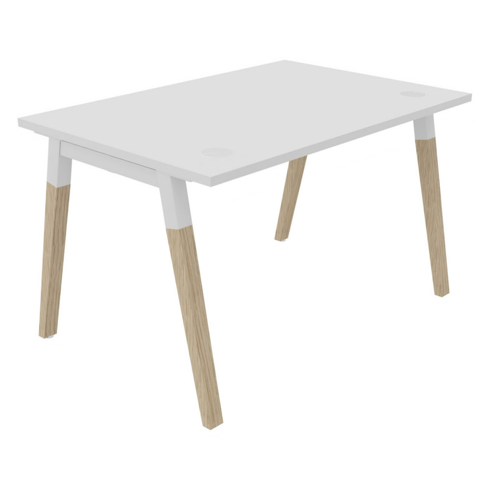Bureau droit Burocolor A avec obturateurs - L.120 x P.80 cm - Plateau Blanc - Pieds Bois/Blanc