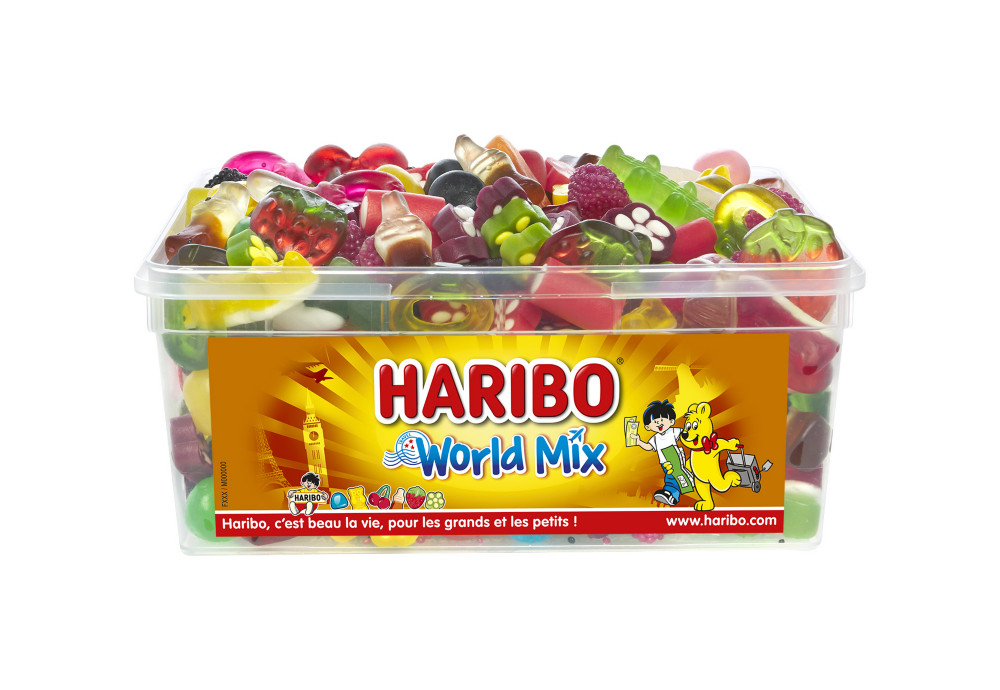Haribo World Mix assortiment de bonbons tendres parfums fruits - Bote de 900g