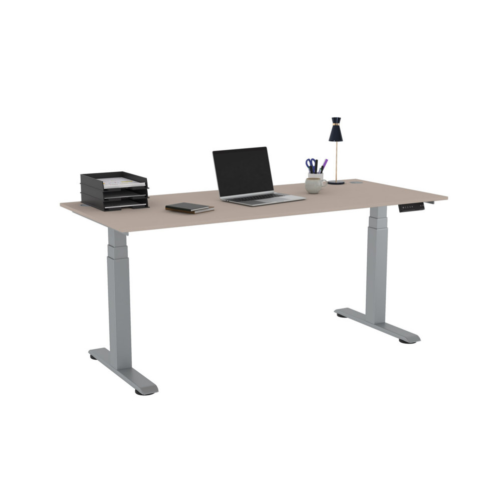 Bureau assis-debout Activ'o - Rglage lectrique en hauteur - L.180 x P.80 cm - Plateau Argile avec obturateurs - Pieds mtal Gris