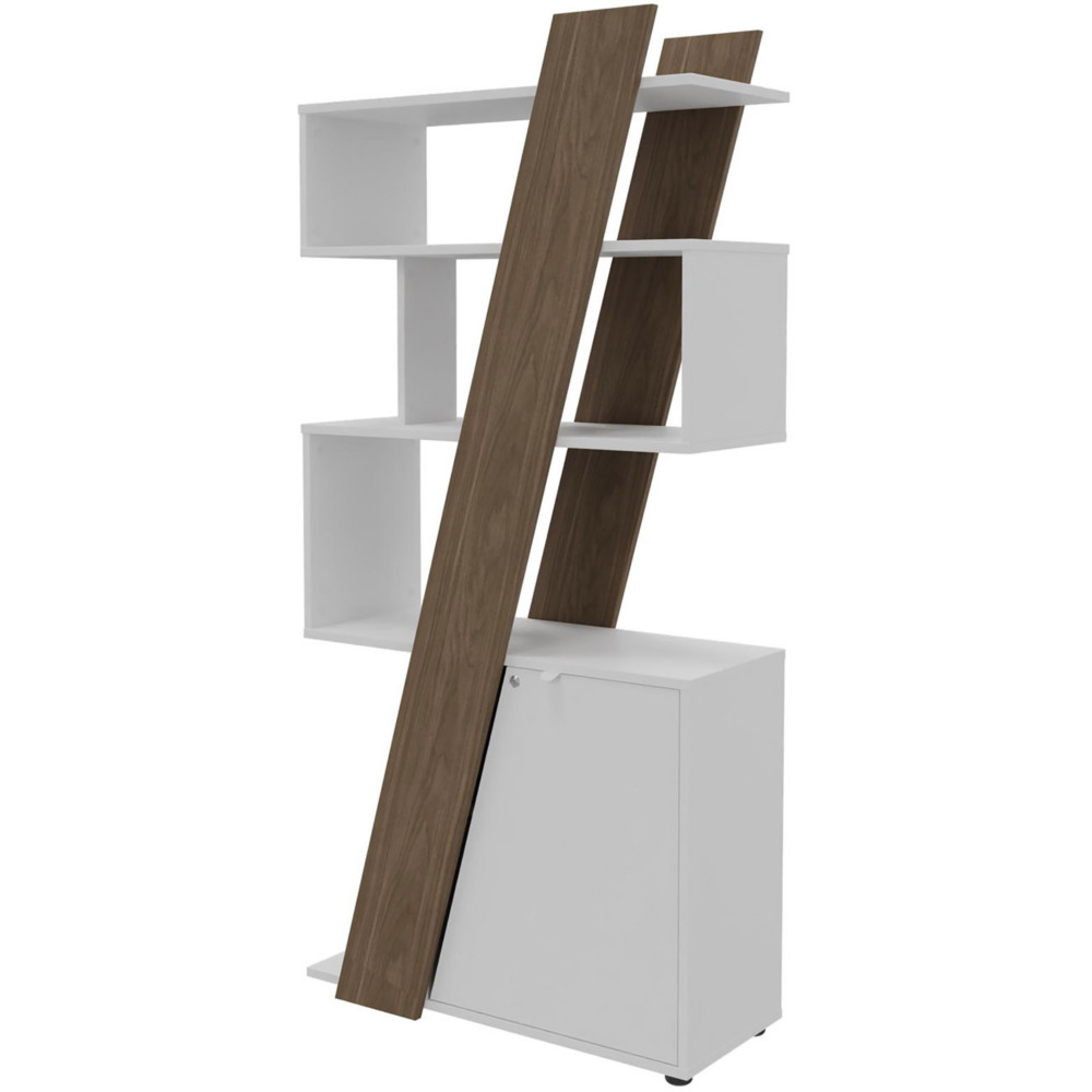 Bibliothque porte  droite Rha L. 90 x P. 40 x H 190 cm - Structure Noyer - Porte blanche