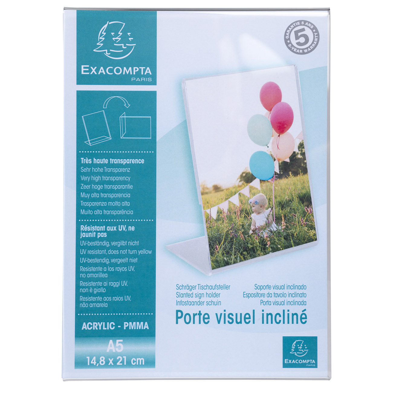 Exacompta Présentoir de document vertical incliné A5 Cristal - Transparent