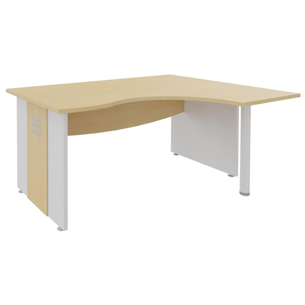 Bureau d'angle compact retour  droite Axiome - L.160 x P.120 cm - Plateau Htre - Pieds panneaux Blanc