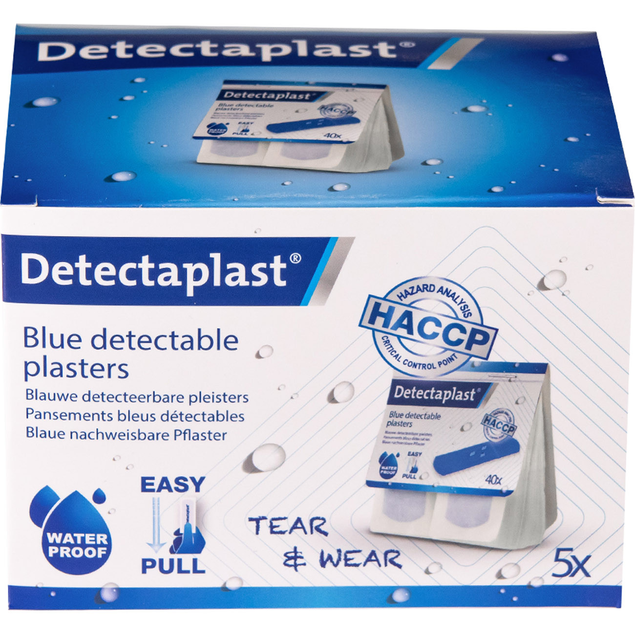 Detectaplast Recharge de pansement bleu détectable magnétiquement Waterproof pour distributeur Tear & Wear - Format 25 x 72 mm - HACCP - Boîte de 5 paquets de 40