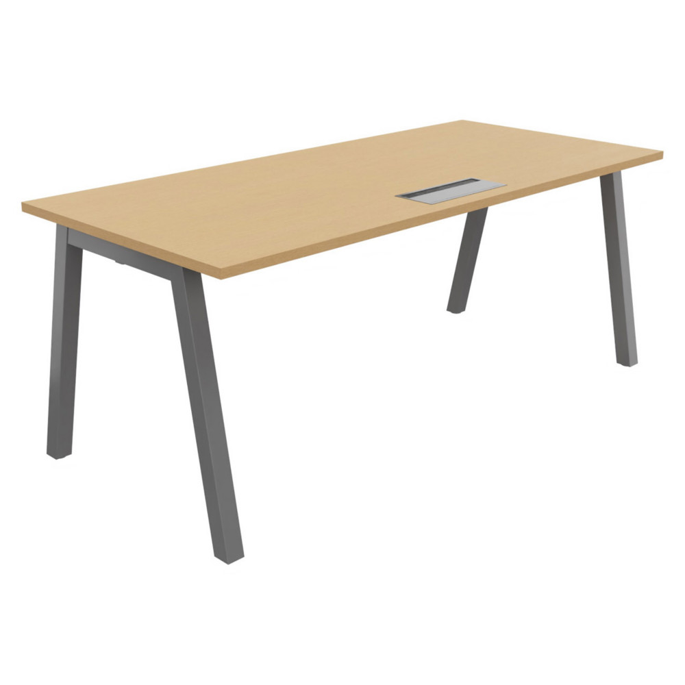 Bureau droit Burocolor A avec trappe d'accs - L.180 x P.80 cm - Plateau Htre - Pieds Aluminium