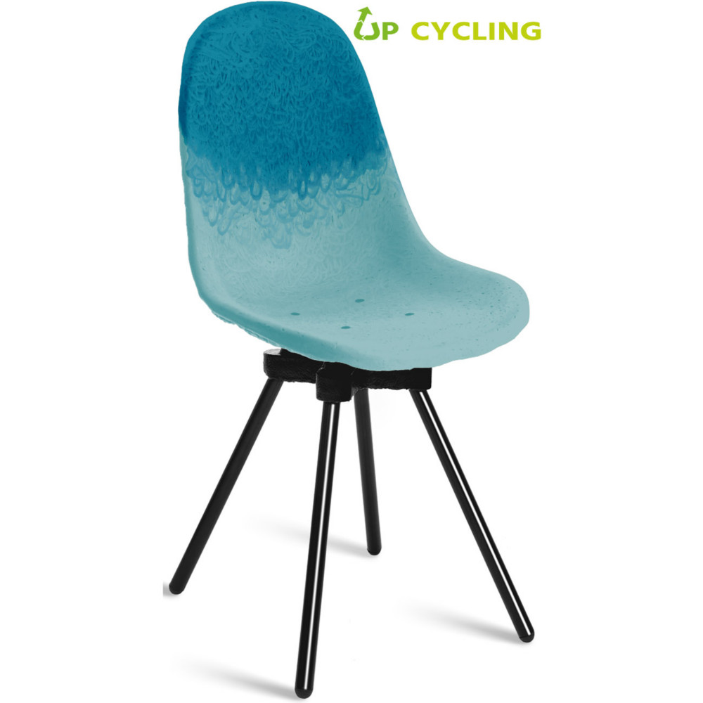 Chaise upcycle Ida coque plastique Bleu et Ciel - 4 pieds mtal Noir