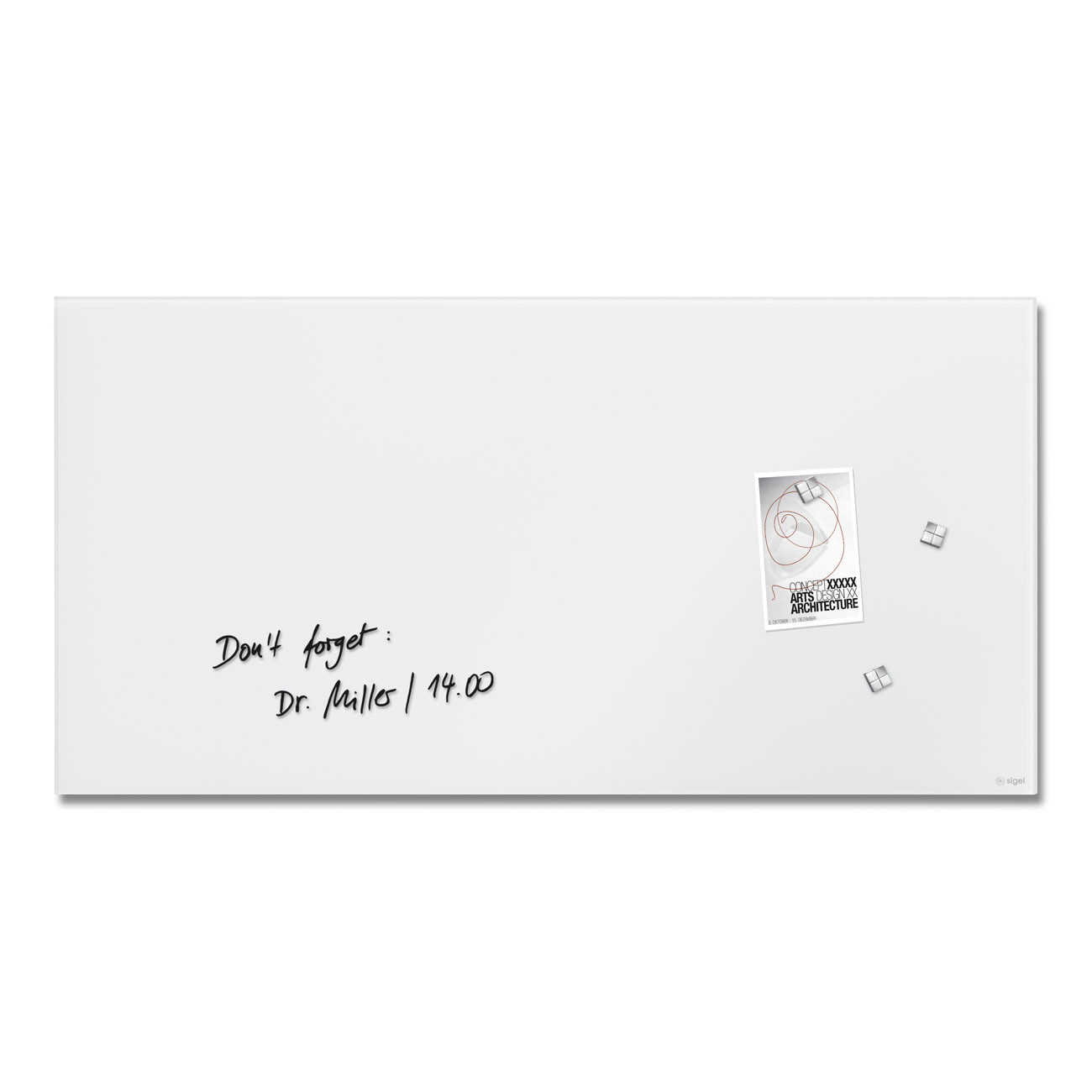 Sigel Tableau blanc mat - L.91 x H.46 cm - Magnétique - Verre Trempé