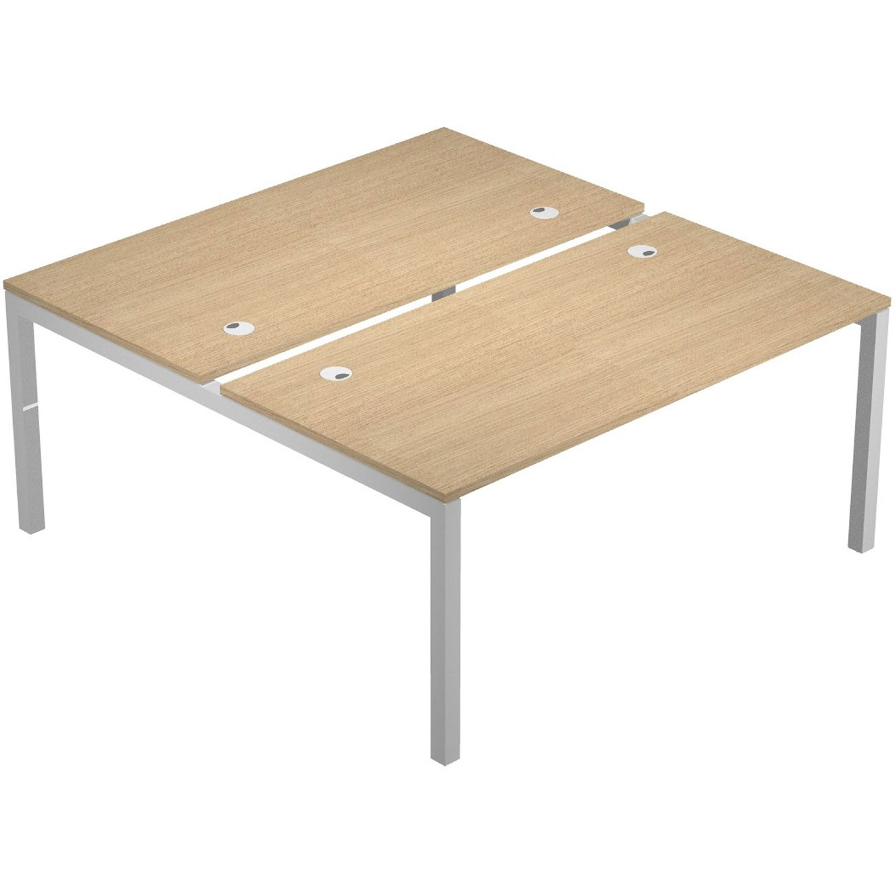 Bureau bench 2 postes Eminence 2 - L.180 x P.165 cm - Plateau Chêne - Pieds Aluminium