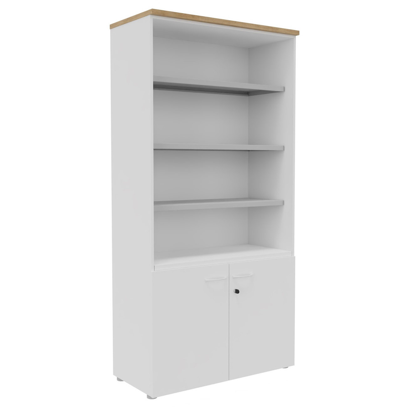Bibliotheque+haute+2+portes+basses+L.100+x+P.48+x+H.203+cm+-+Corps+Blanc+-+Top+Chene+Nebraska