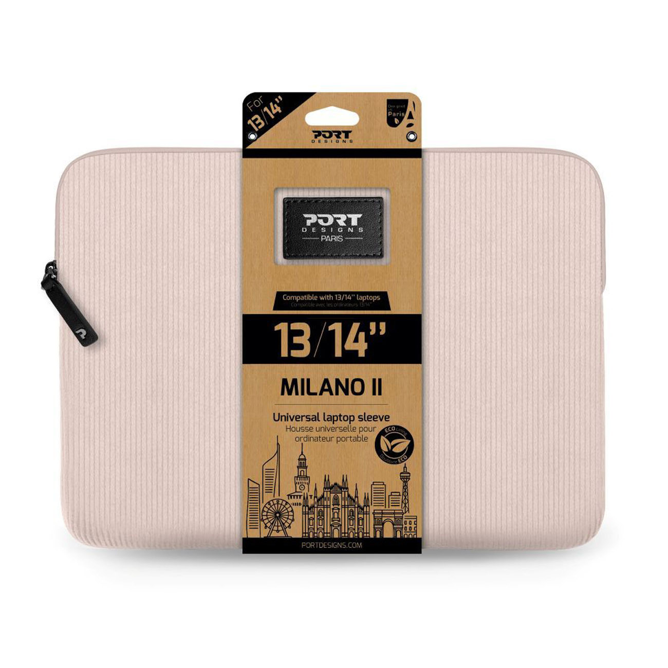 Port Designs Housse PC Milano II Eco 13 / 14'' BLUSH PINK - Velour Rose
