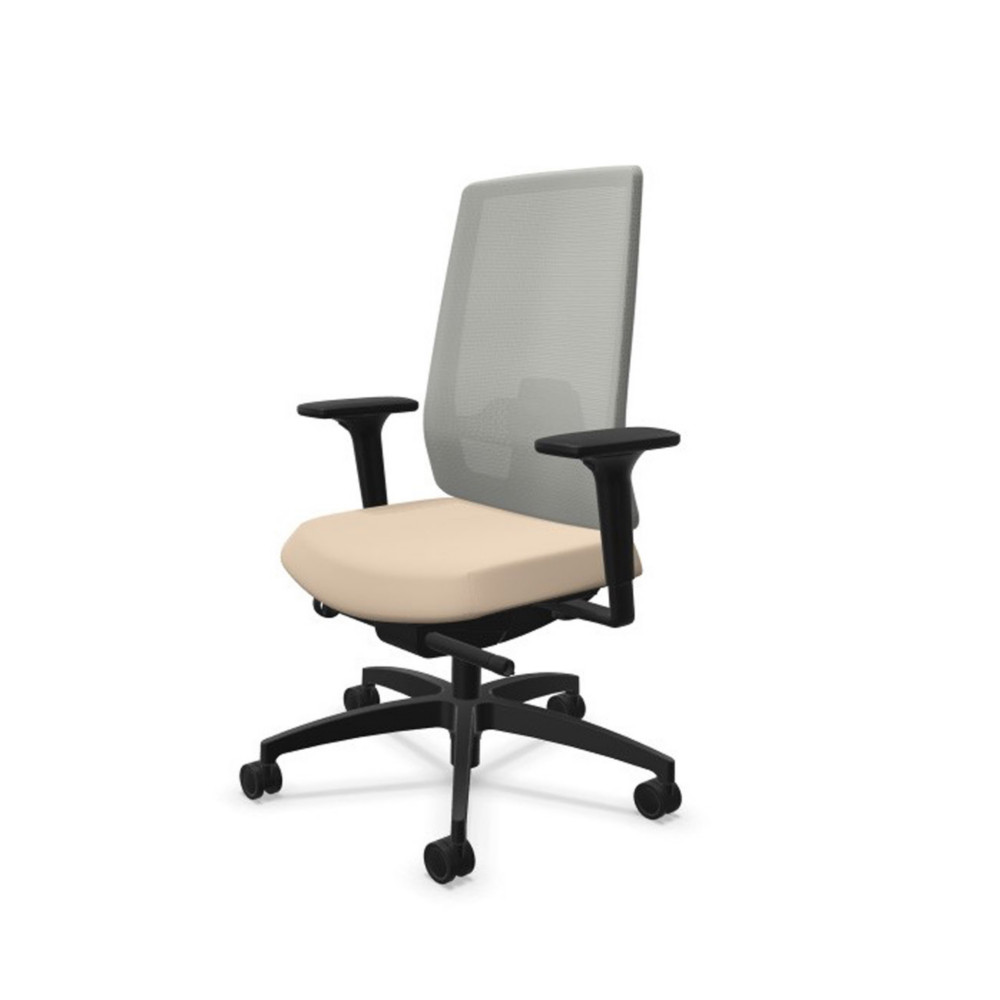 Fauteuil de bureau Indeed en tissu et dossier maille M1 - Hauteur rglable avec accoudoirs 2D - Cappuccino et gris