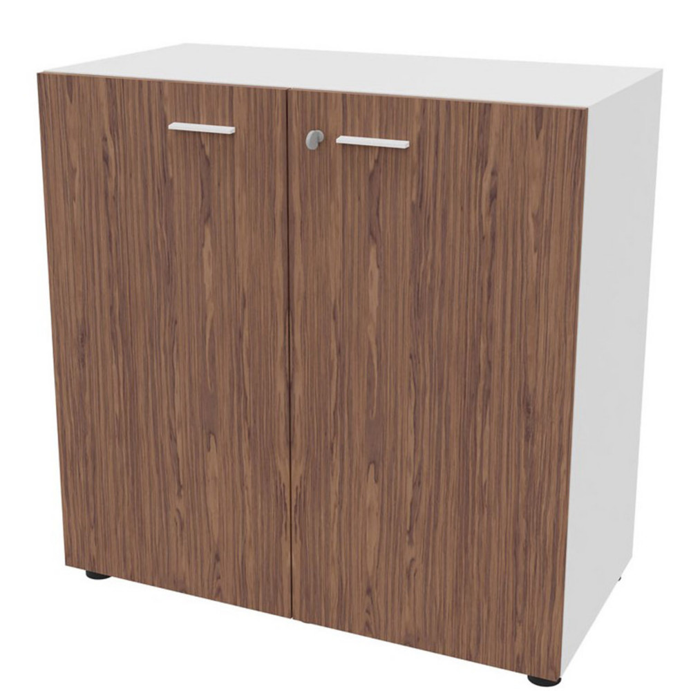 Armoire basse portes battantes Arold H.86 x L.86 cm - Noyer / Blanc