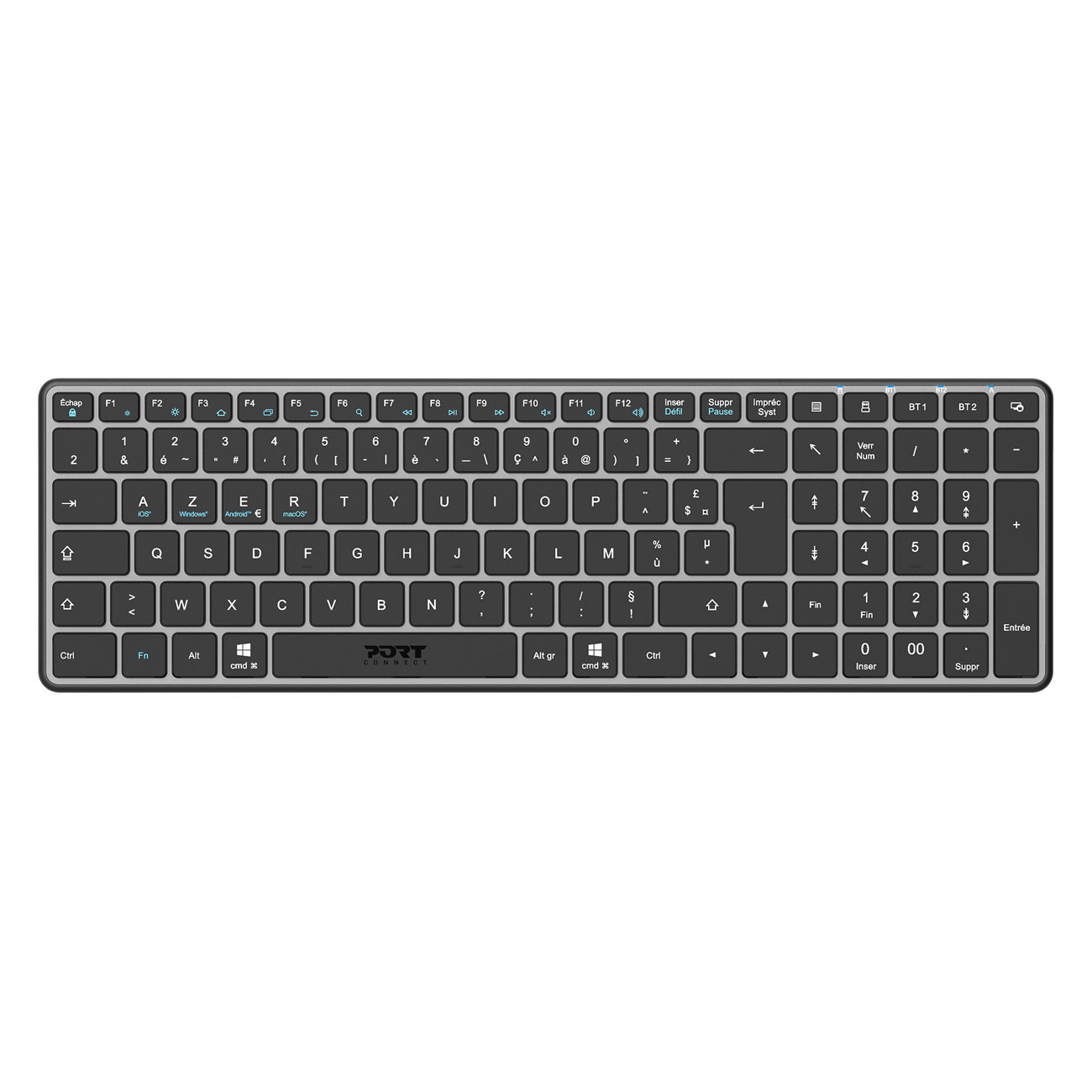 Port Connect Clavier sans fil compact rechargeable - USB-C et Bluetooth - Noir