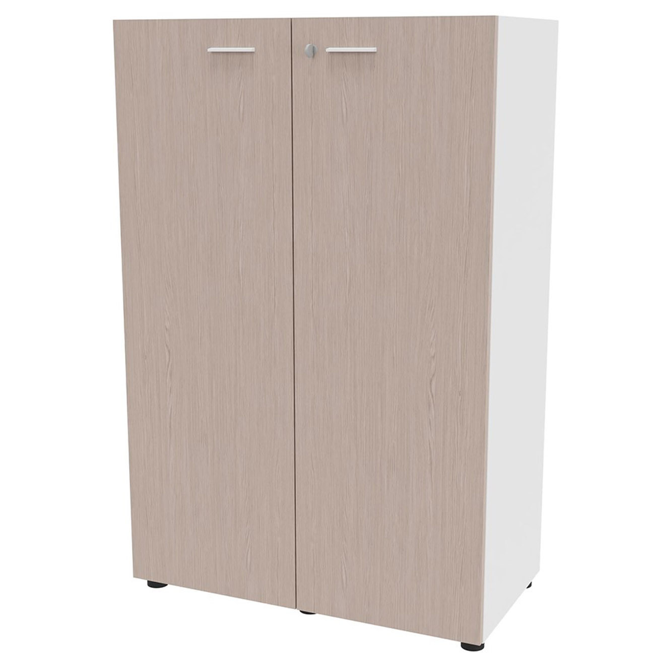 Armoire+mi-haute+portes+battantes+Arold+H.131+x+L.86+cm+-+Orme+/+Blanc