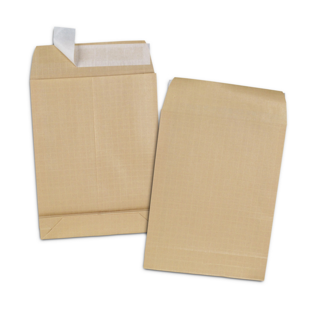 RAJA Pochette kraft brun 260 x 330 mm 120g sans fentre - soufflet 5 cm - autocollante bande protectrice - Lot de 50