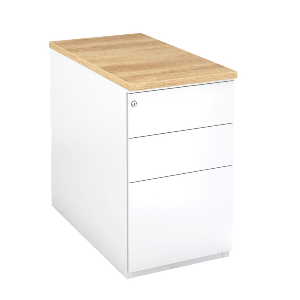 Caisson mtal hauteur bureau L.42 x P.80 x H.72 cm - Corps Blanc - Top Chne Nebraska