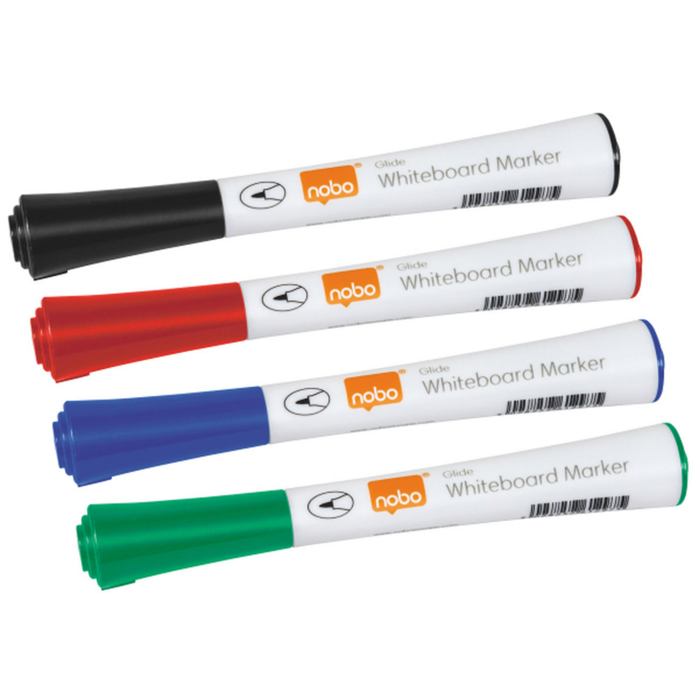 Nobo Marqueur pour tableau blanc pointe fine Glide - Bote de 4 couleurs - Assortis